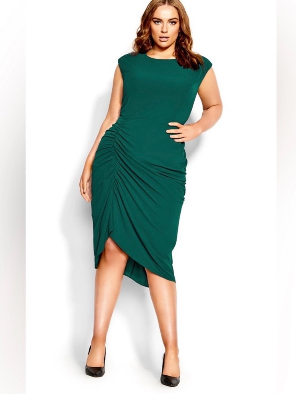 City Chic Side Split Green Midi Dress